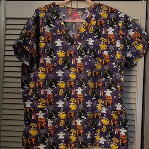 SB Scrubs Halloween Print Top - Purple, Orange, Black